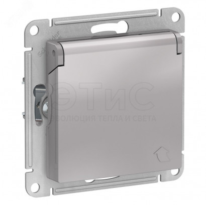 Розетка одноместная скрытая З/К С/Ш 16А 250В IP20 с крышкой алюминий ATLASDESIGN